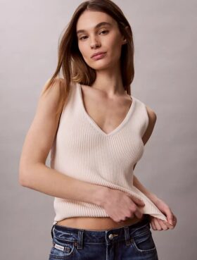 Set aus Baumwoll-Ripp-Strickjacke und Tanktop