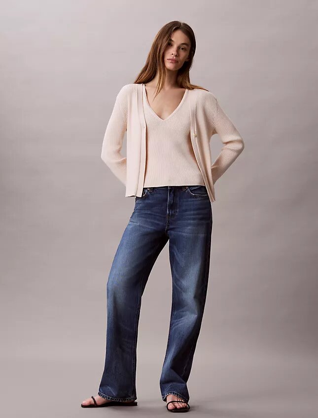 Set aus Baumwoll-Ripp-Strickjacke und Tanktop Set aus Baumwoll-Ripp-Strickjacke und Tanktop