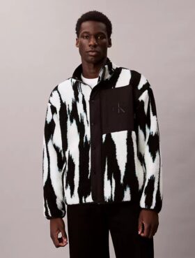 Sherpa-Jacke mit Print und lockerem Stehkragen