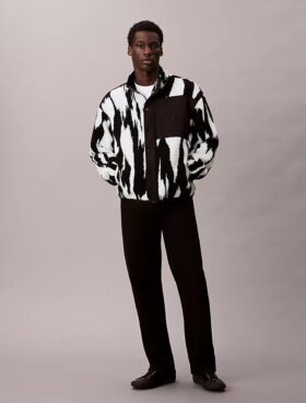 Sherpa-Jacke mit Print und lockerem Stehkragen