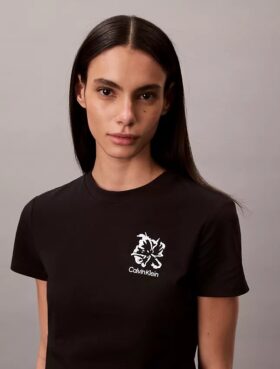Slim-Fit-T-Shirt mit Blumenlogo