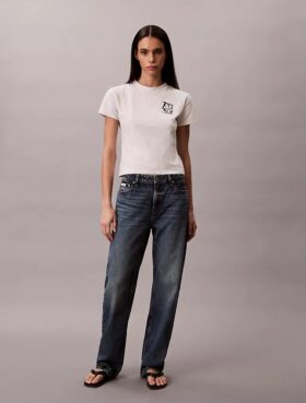 Slim-Fit-T-Shirt mit Blumenlogo