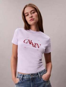 Slim-Fit-T-Shirt mit geteiltem Logo-Print