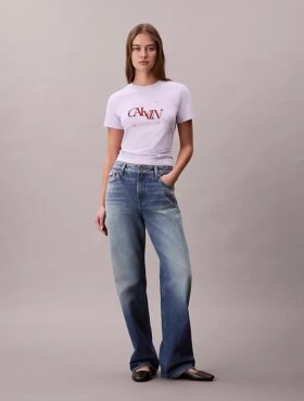 Slim-Fit-T-Shirt mit geteiltem Logo-Print
