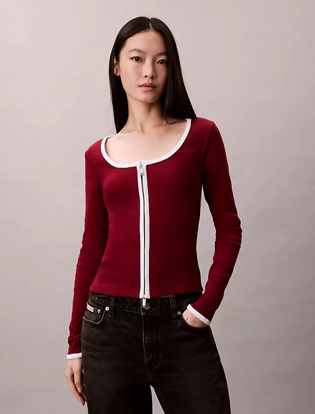 Strickjacke mit kontrastfarbener Rippbündung Strickjacke mit kontrastfarbener Rippbündung