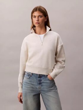 Sweatshirt mit Viertelreißverschluss, Stehkragen und Archiv-Logo