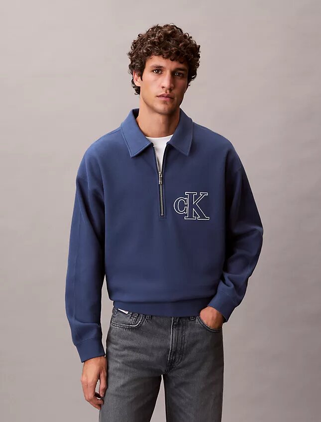Sweatshirt mit Viertelreißverschluss und Varsity-Monogram-Logo Sweatshirt mit Viertelreißverschluss und Varsity-Monogram-Logo