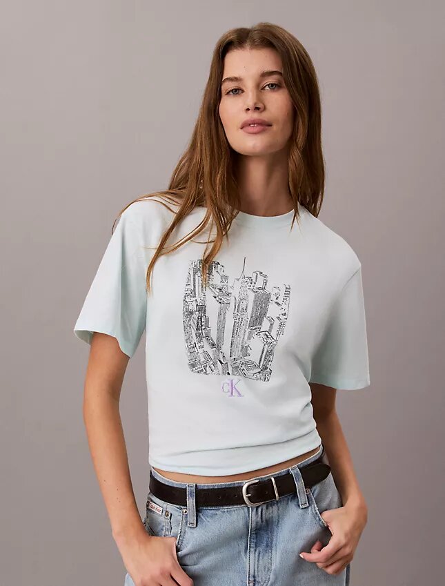 T-Shirt mit Rundhalsausschnitt und Stadtansicht-Grafik T-Shirt mit Rundhalsausschnitt und Stadtansicht-Grafik