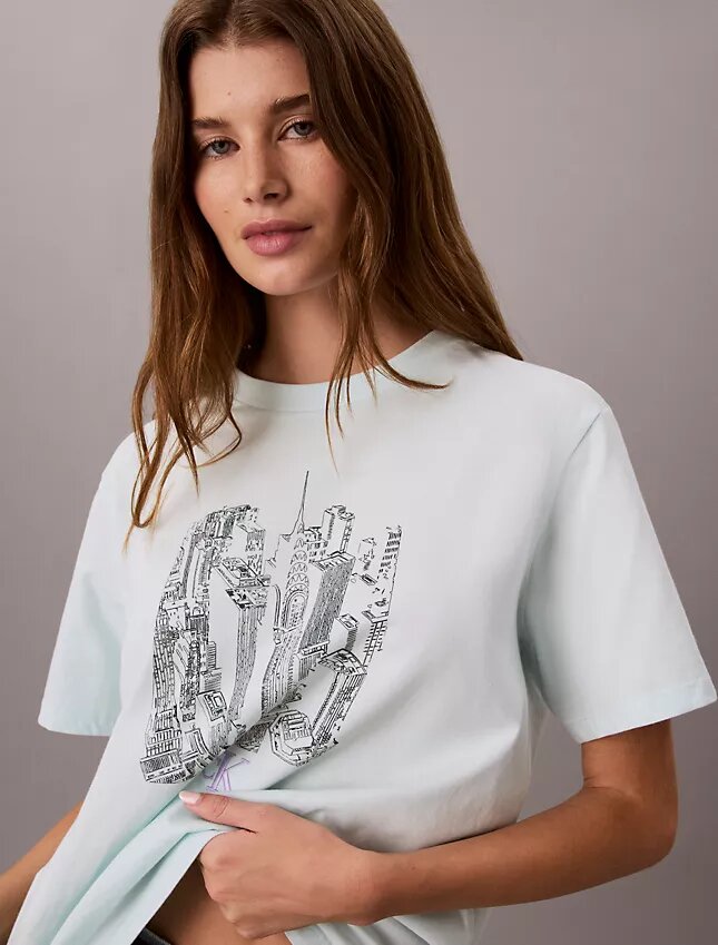 T-Shirt mit Rundhalsausschnitt und Stadtansicht-Grafik T-Shirt mit Rundhalsausschnitt und Stadtansicht-Grafik