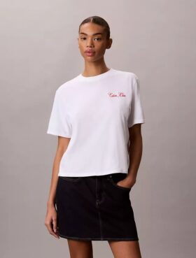 T-Shirt mit Schriftzug von Calvin Klein in Schreibschrift