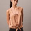 Tanktop aus geknittertem Satin mit Bindeband vorne