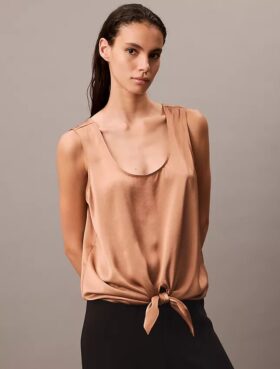 Tanktop aus geknittertem Satin mit Bindeband vorne