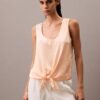 Tanktop aus geknittertem Satin mit Bindeband vorne
