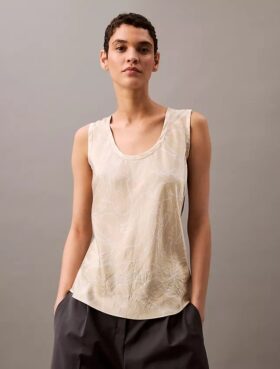 Tanktop aus geknittertem Satin mit Print