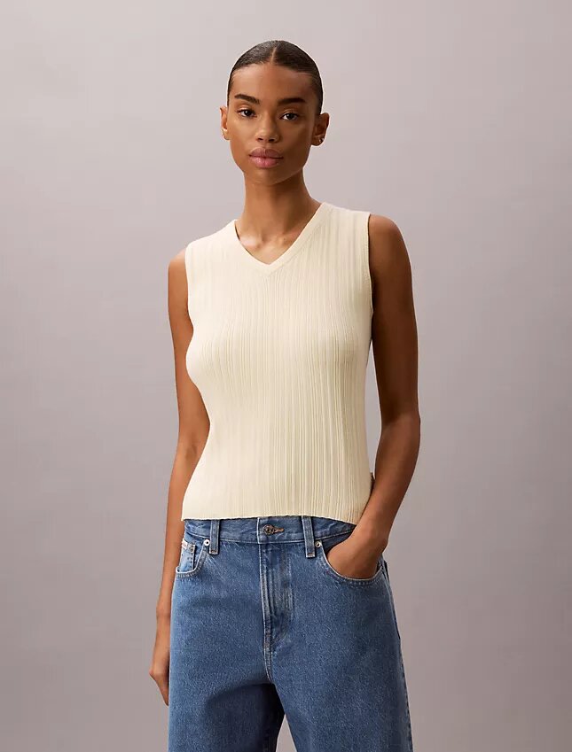 Tanktop mit geripptem V-Ausschnitt Tanktop mit geripptem V-Ausschnitt