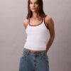Tanktop mit kontrastfarbener Rippbündung