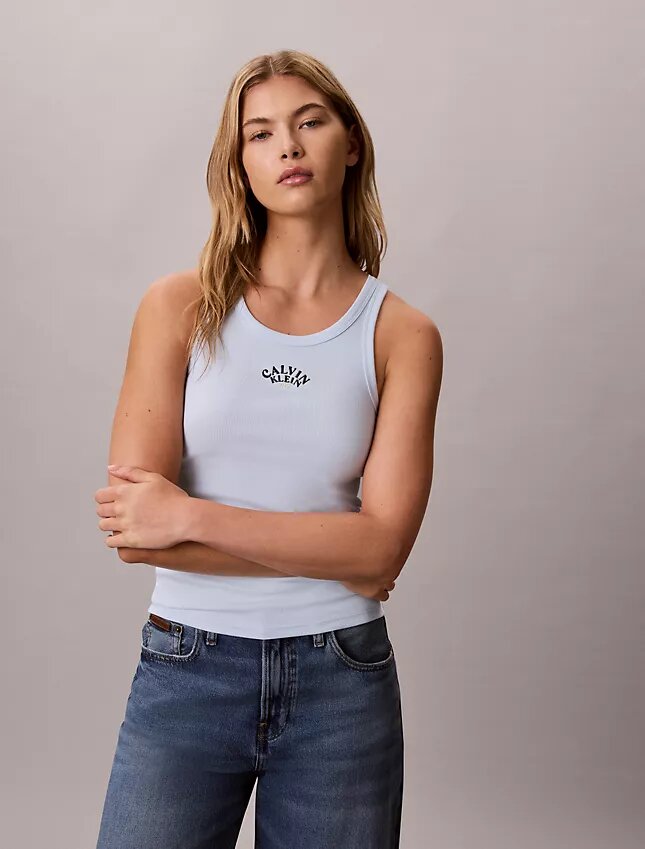 Tanktop mit Logo-Grafik und konturierten Rippen Tanktop mit Logo-Grafik und konturierten Rippen