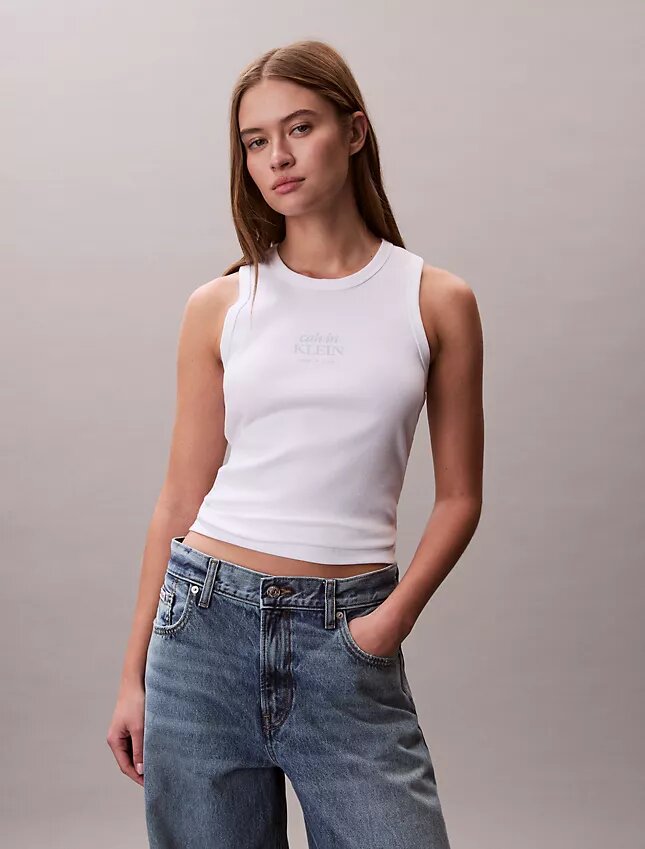 Tanktop mit Logo-Grafik und Rippbündchen Tanktop mit Logo-Grafik und Rippbündchen