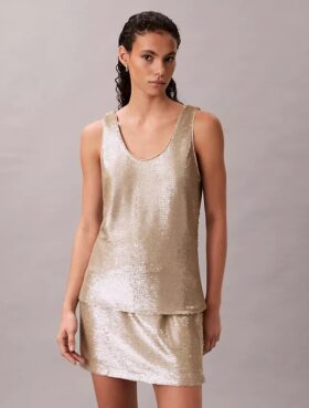 Tanktop mit Pailletten und Rundhalsausschnitt