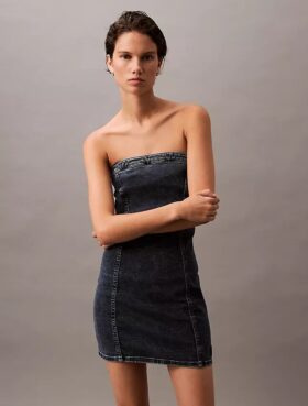 Trägerloses Denim-Minikleid