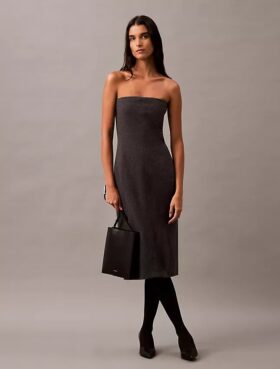Trägerloses Kleid aus gebürsteter Wollmischung