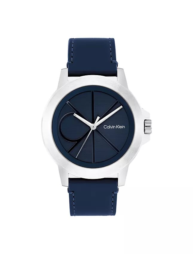 Uhr mit Emblem-Zifferblatt und Lederarmband Uhr mit Emblem-Zifferblatt und Lederarmband