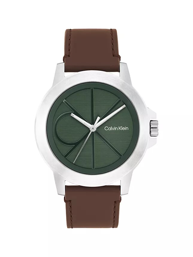 Uhr mit Emblem-Zifferblatt und Lederarmband Uhr mit Emblem-Zifferblatt und Lederarmband