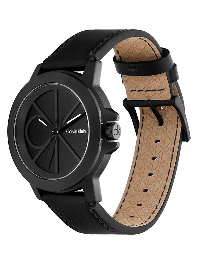 Uhr mit Emblem-Zifferblatt und Lederarmband Uhr mit Emblem-Zifferblatt und Lederarmband