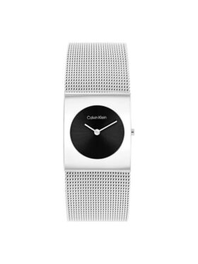 Uhr mit geometrischem Zifferblatt und Mesh-Armband