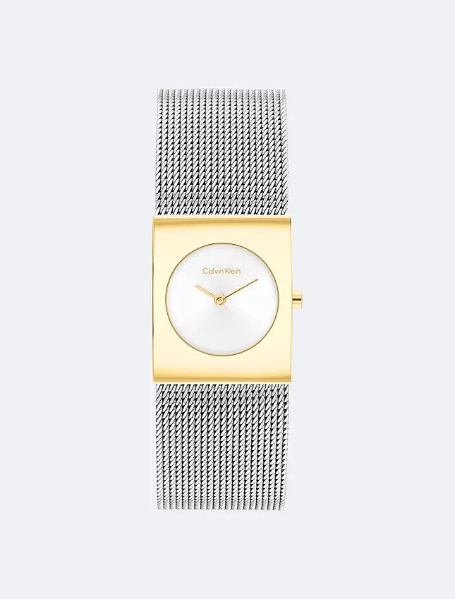 Uhr mit geometrischem Zifferblatt und Mesh-Armband Uhr mit geometrischem Zifferblatt und Mesh-Armband