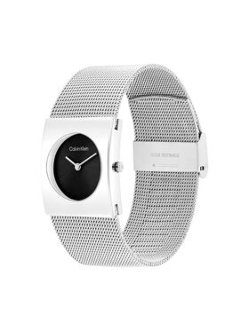 Uhr mit geometrischem Zifferblatt und Mesh-Armband