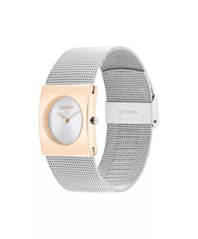 Uhr mit geometrischem Zifferblatt und Mesh-Armband