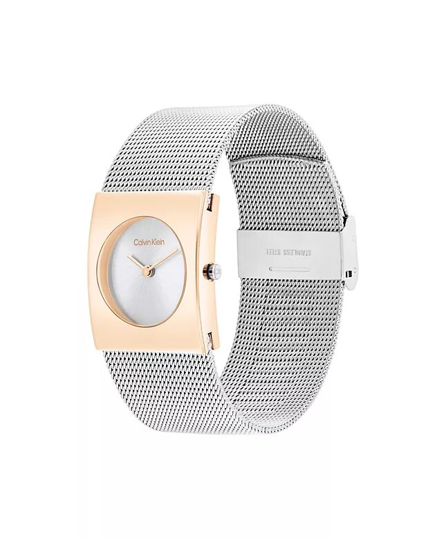 Uhr mit geometrischem Zifferblatt und Mesh-Armband Uhr mit geometrischem Zifferblatt und Mesh-Armband