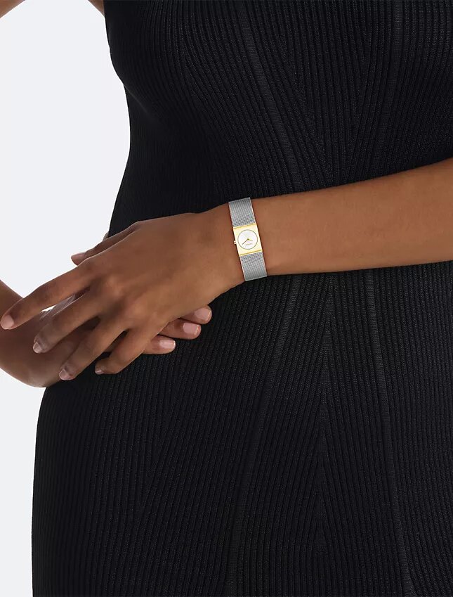 Uhr mit geometrischem Zifferblatt und Mesh-Armband Uhr mit geometrischem Zifferblatt und Mesh-Armband