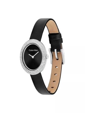 Uhr mit konturierter Lünette, ovalem Zifferblatt und Lederarmband