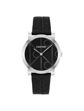 Uhr mit Lederarmband und durchgehendem Emblem-Zifferblatt