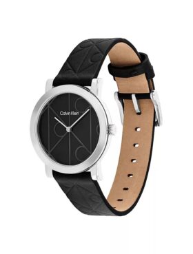 Uhr mit Lederarmband und durchgehendem Emblem-Zifferblatt