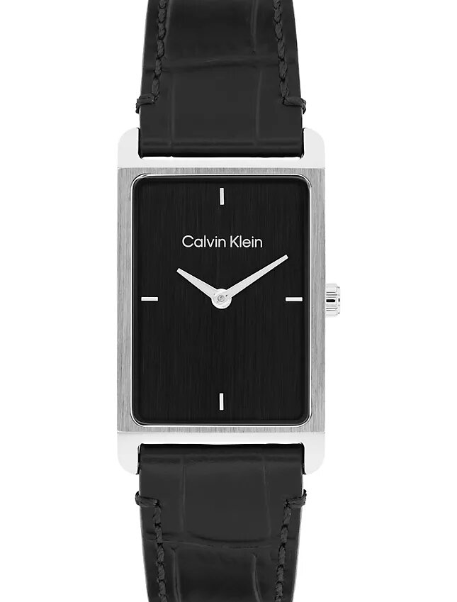 Uhr mit rechteckigem Zifferblatt und Lederarmband Uhr mit rechteckigem Zifferblatt und Lederarmband