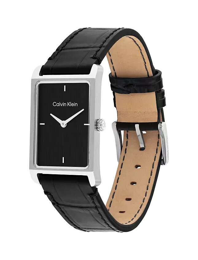 Uhr mit rechteckigem Zifferblatt und Lederarmband Uhr mit rechteckigem Zifferblatt und Lederarmband