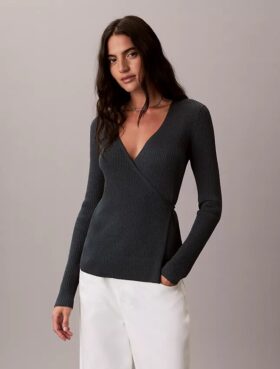 Wickelpullover aus Leinenmischung