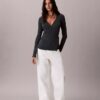 Wickelpullover aus Leinenmischung