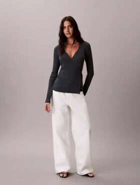 Wickelpullover aus Leinenmischung