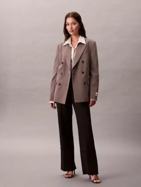 Zweireihiger Blazer aus Wollgabardine-Mischung