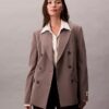 Zweireihiger Blazer aus Wollgabardine-Mischung